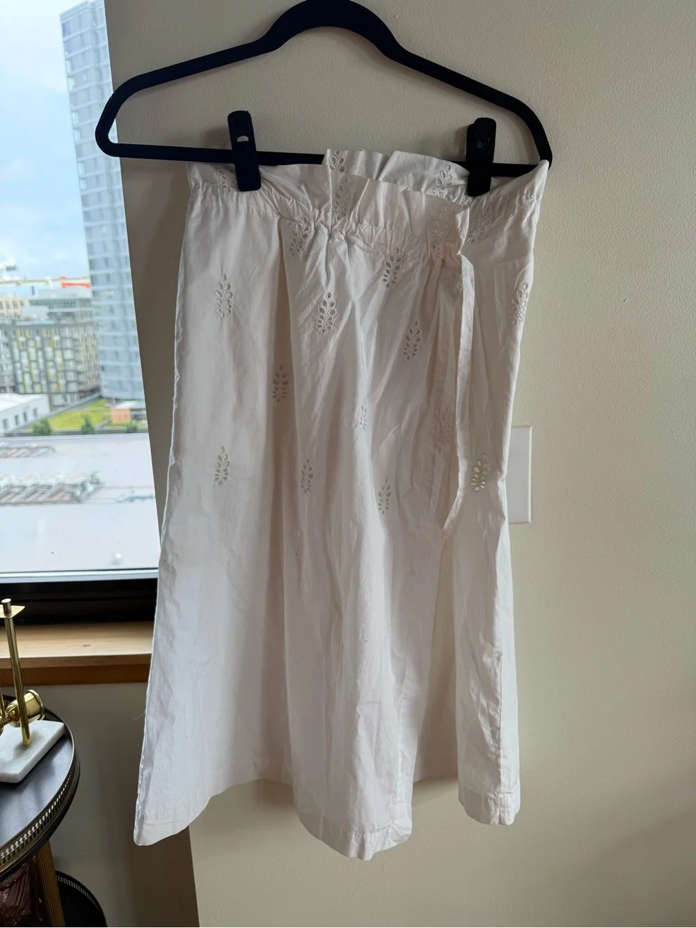 Vince White Eyelet Midi Skirt with Tie Waist